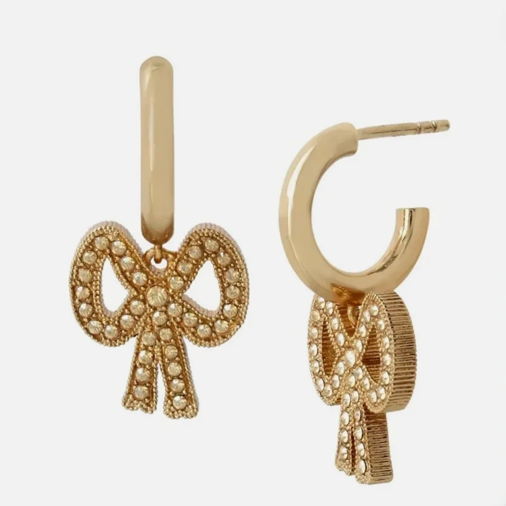 Coach Gold-tone Crystal Bow Hoop Earrings - Picture 11 of 11